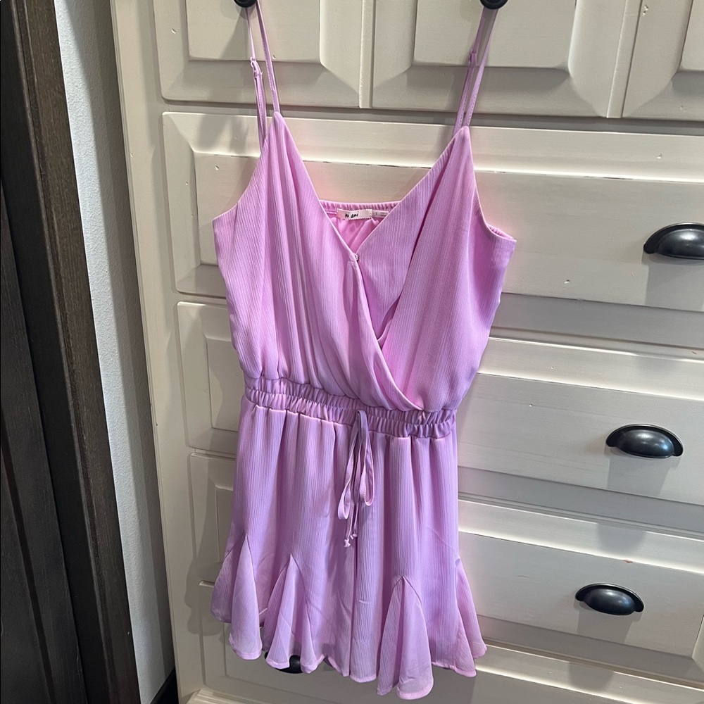 Purple/Pink Romper with cinched waist band and ruffled bottom